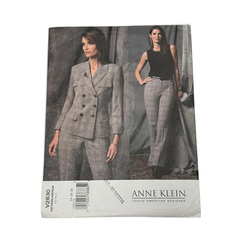 Vogue V2830 Sewing Pattern Anne Klein Jacket and Pants Size 14-16-18 New Uncut
